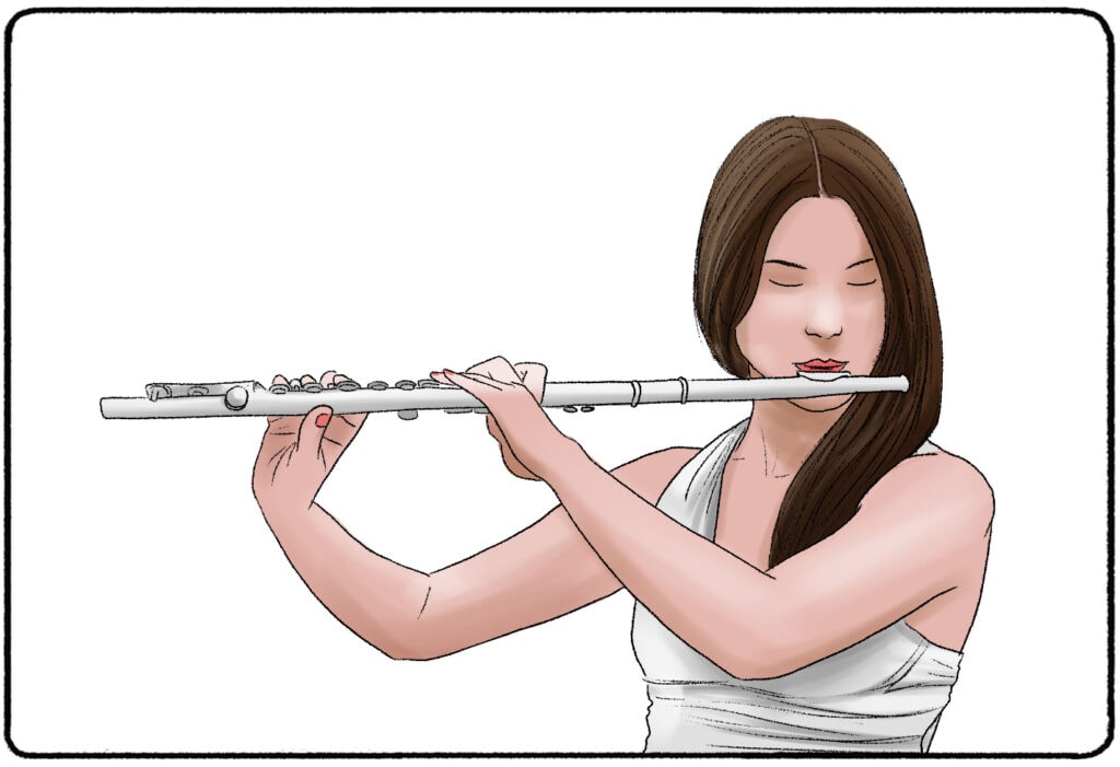 a woman playing the flute